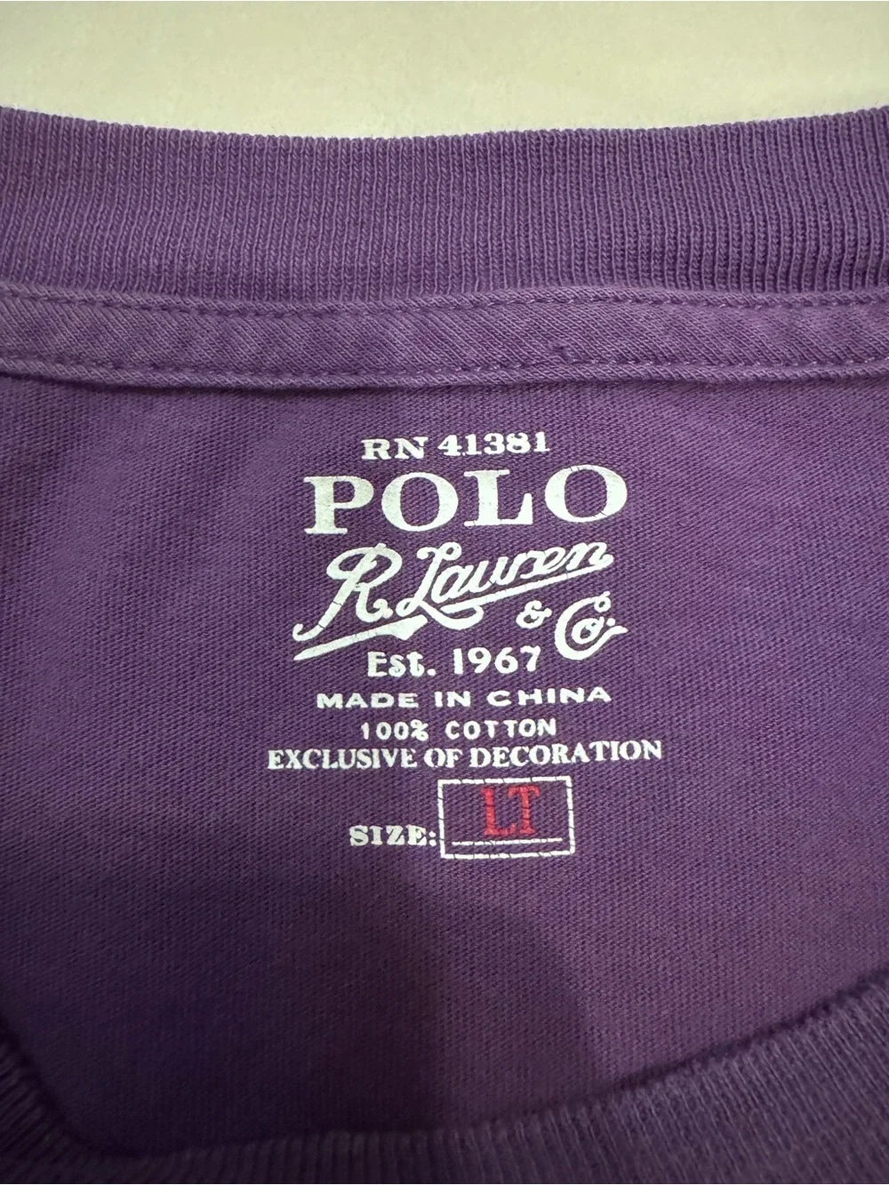 Polo Ralph Lauren Men’s Purple Pocket Tee LT Large Tall Green Pony